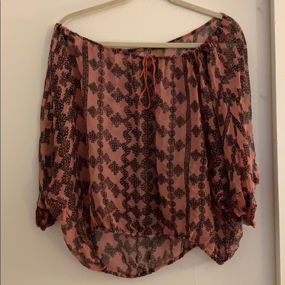 Pink and navy sheer top